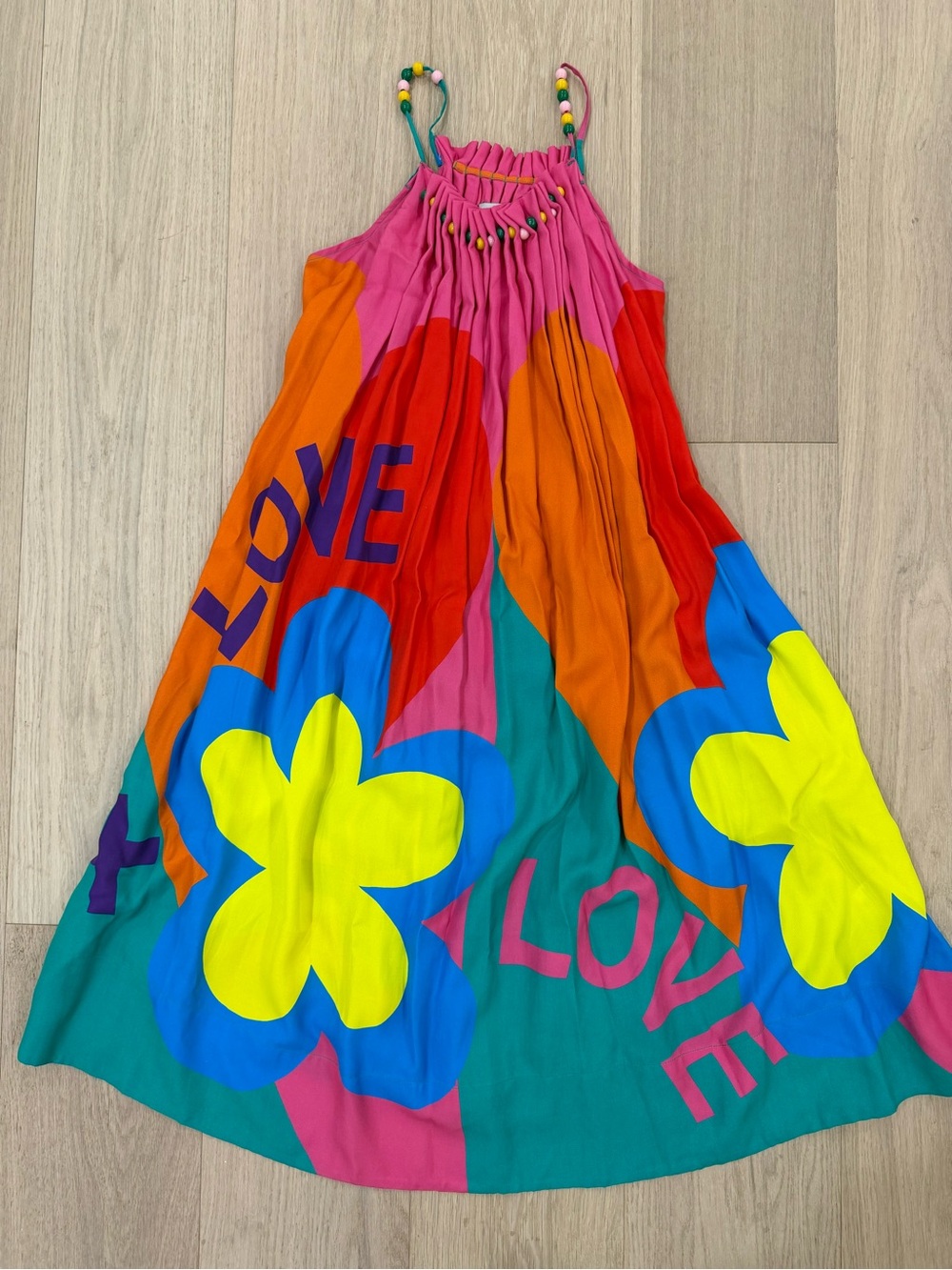 Stella McCartney Girls' Pink Orange Teal Floral 'LOVE' Maxi Dress